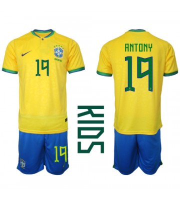 Lacne Dětský Futbalové dres Brazília Antony #19 MS 2022 Krátky Rukáv - Domáci (+ trenírky)